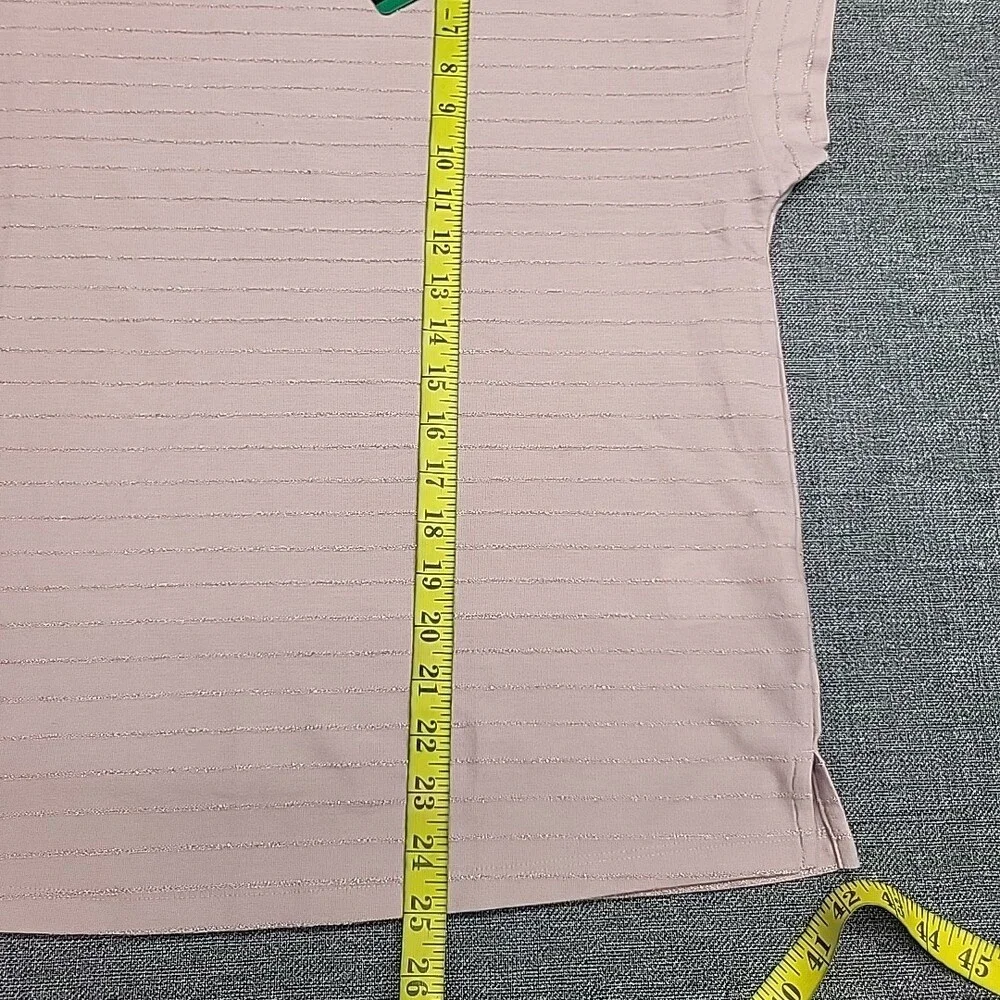 Ellen Tracy Women's Top X-Large Size Pink Short Sleeves Blouse w Glitter Stripes